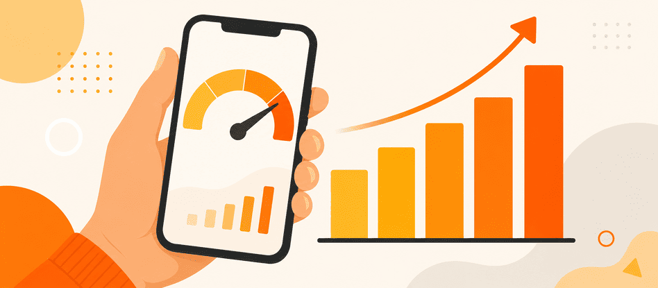 Mãos segurando celular com aplicativo mostrando pontuação do score de crédito